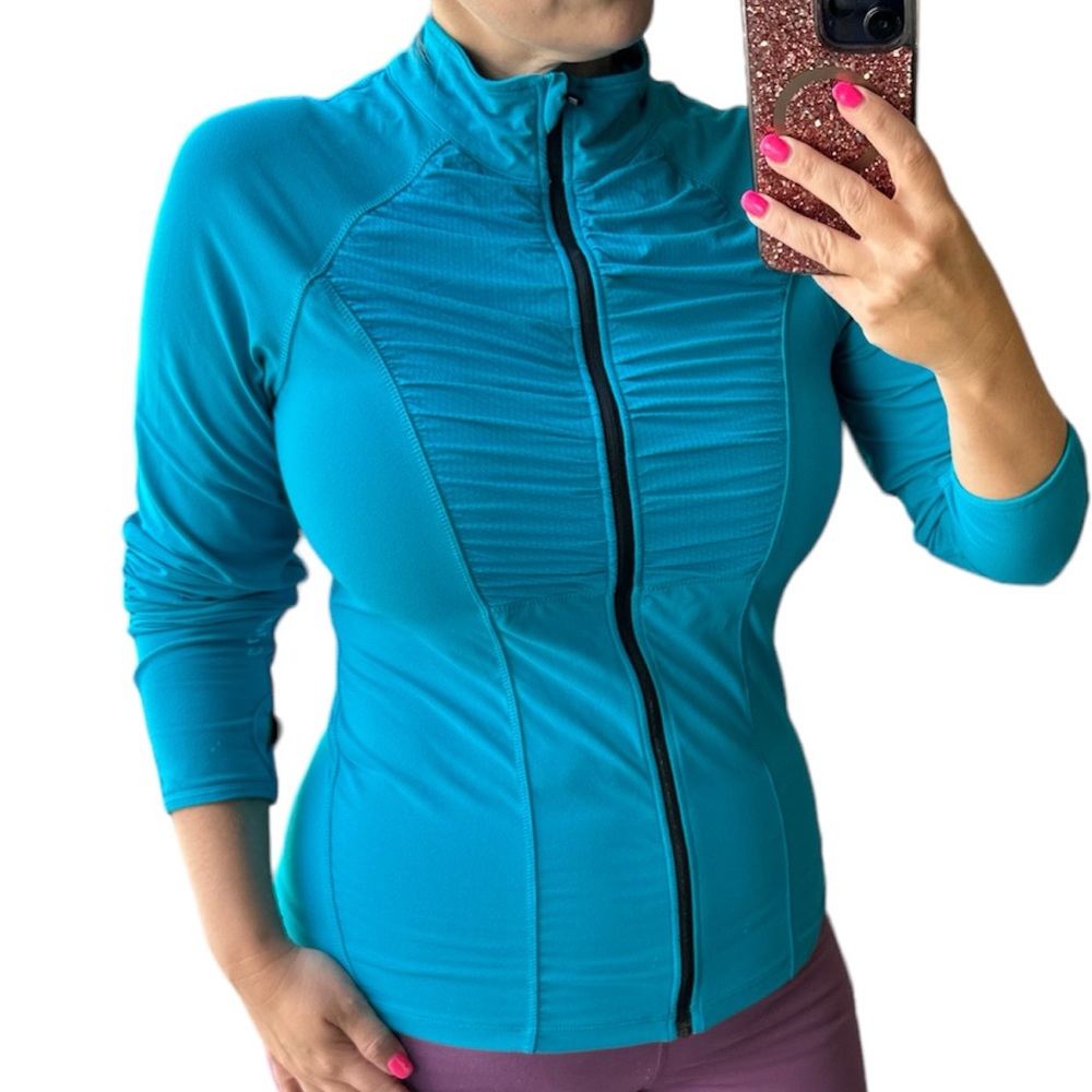 Lorna Jane Women's Activewear Zip Up Jacket Thumbholes Turquoise Teal Large